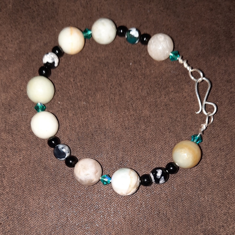 NEW Sterling gemstone bead bracelet amazonite, onyx, black agate 925